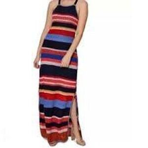 Cashel‎ Crochet Maxi Dress Striped Sleeveless Colorful Cover Up Size Large